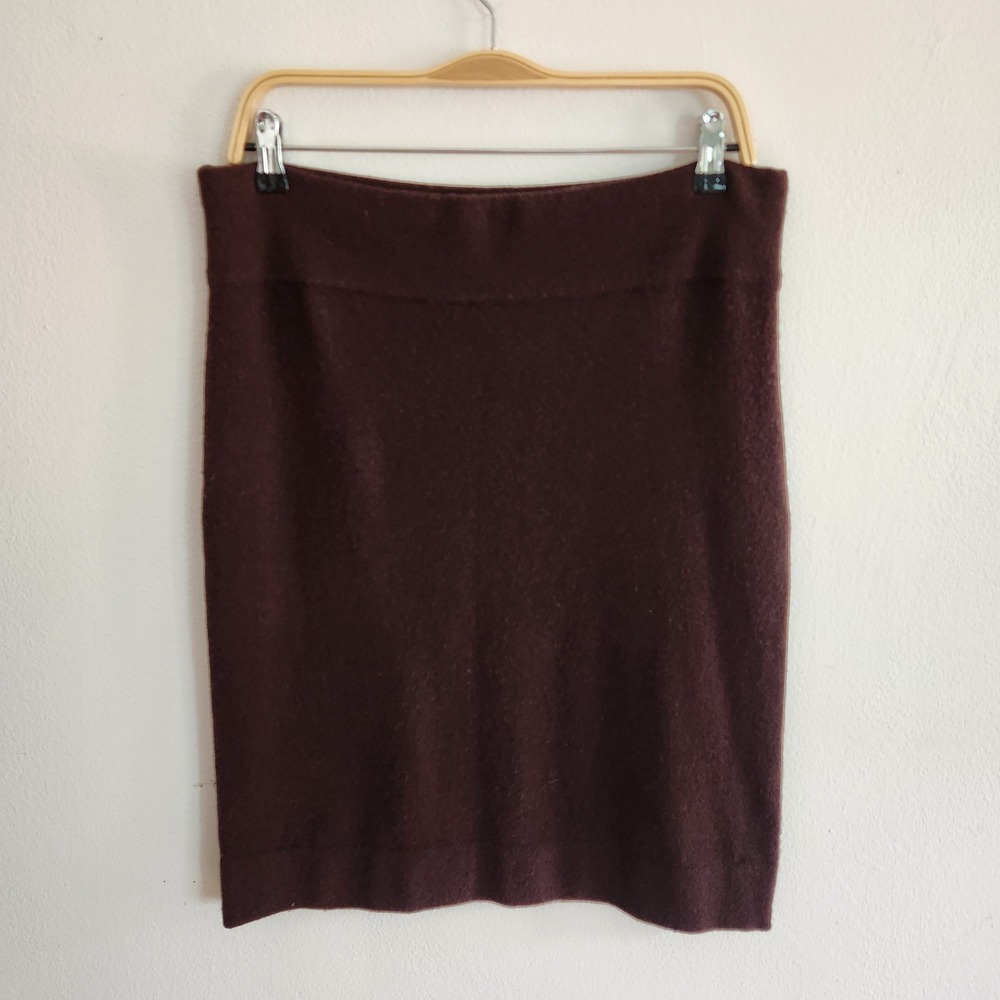 White Warren Cashmere Knit Pencil Skirt Large Chocolate Brown Quiet Luxury